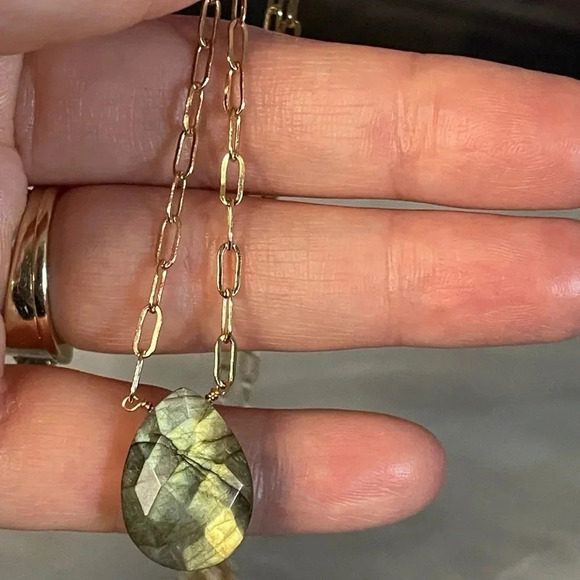 Floating Labradorite Gold Plated Paperclip Necklace - Picture 7 of 14